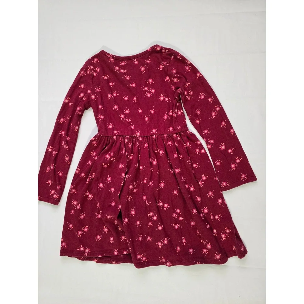 Cat & Jack Girls Burgundy Floral Long Sleeve Jersey Dress Maroon Size S 6/6X